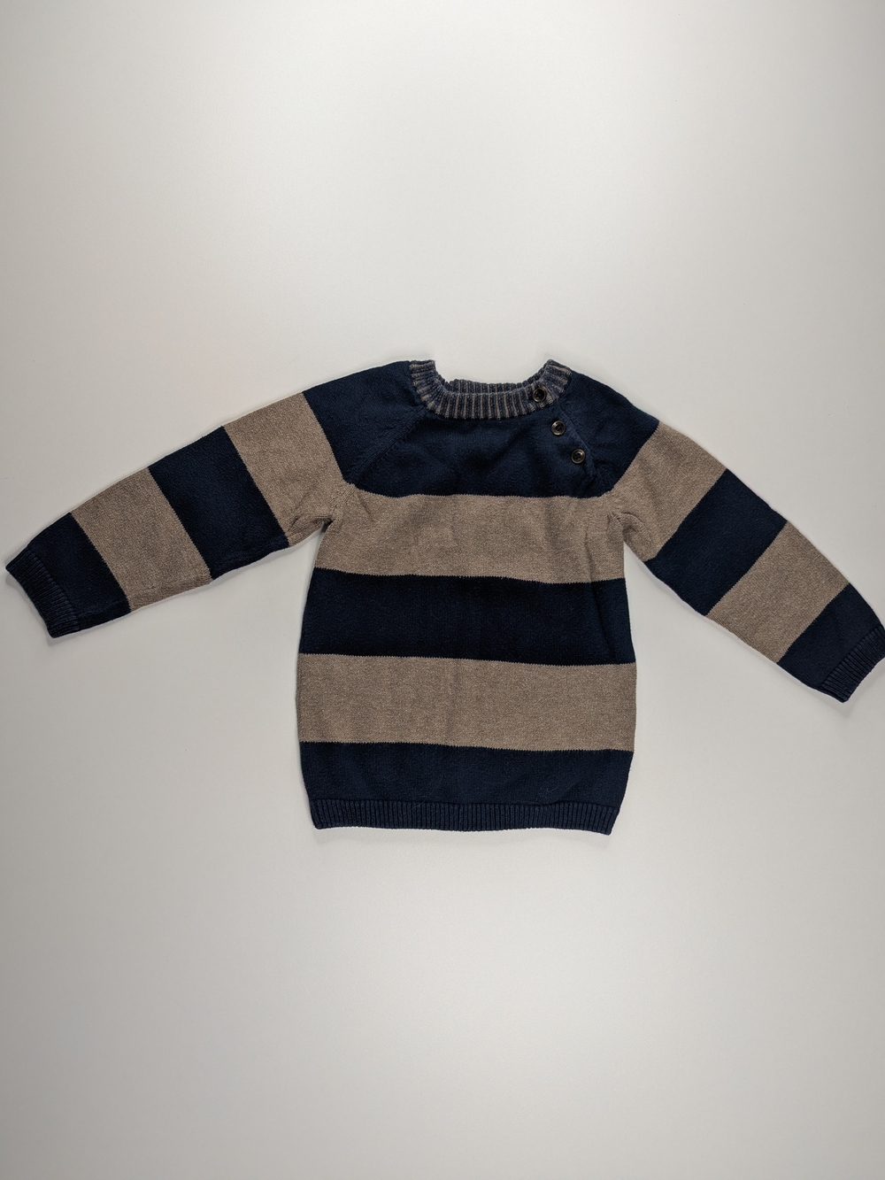 H&M Navy and Taupe Striped Crewneck Sweater